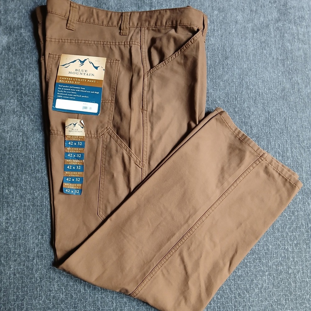 Blue Mountain Mens 42x32 Brown Canvas Utility Pants Relaxed Fit Hammer Loop NEW
